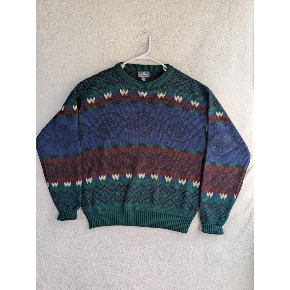 Vintage Sir William Geometric Sweater Mens XLT 80s 90s Style Fair Isle